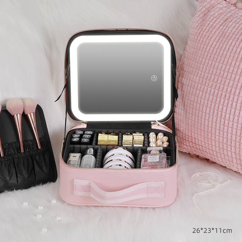 Cosmetic Bag with LED Light & Full-Screen Mirror