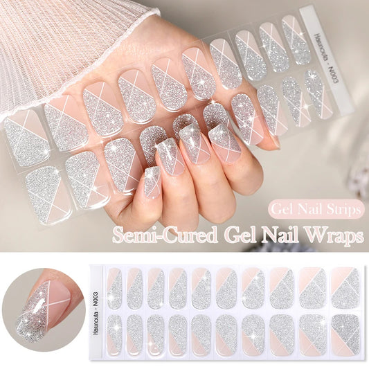 20 Tips Glitter Lines Semi-Cured Gel Nail Sticker